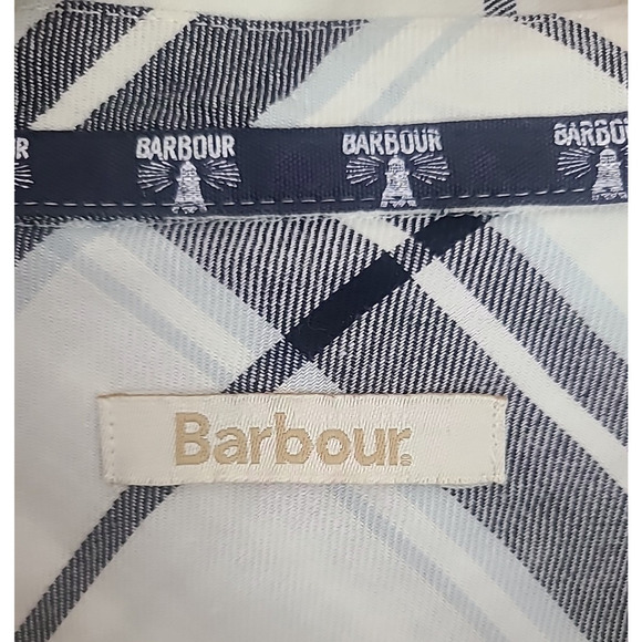 Barbour Fairway Shirt Tunic Women's 12 Blue Black White Plaid Pockets Button Up - Picture 5 of 8